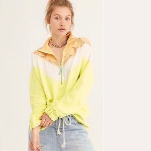 Free People Isla Pullover Neon Yellow Quarterzip XS
